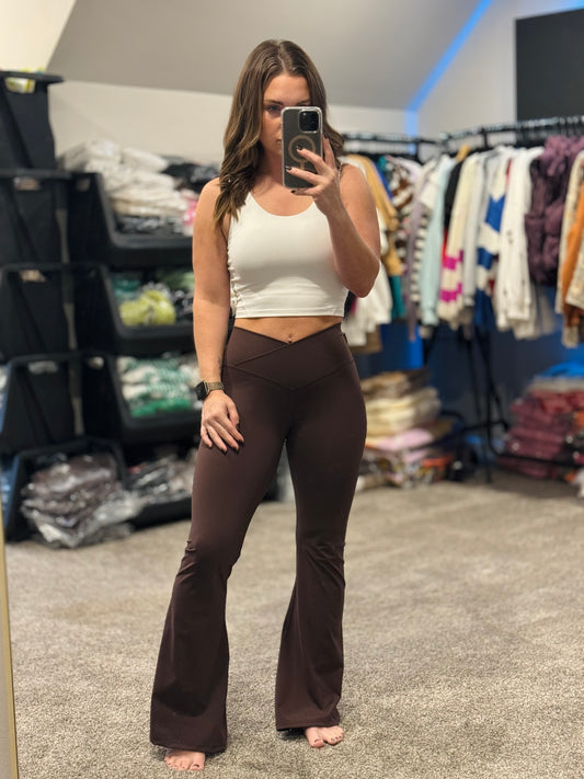 Devine Crossover Flare Leggings - CHOCOLATE