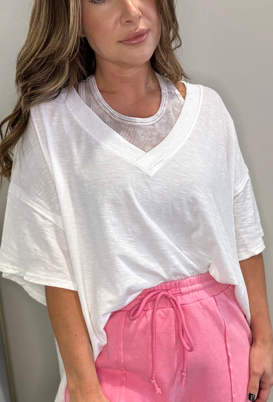 Oversized High-Low V-Neck