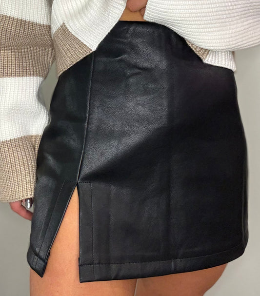 Faux Leather Side Slit Skort - TWO COLORS!