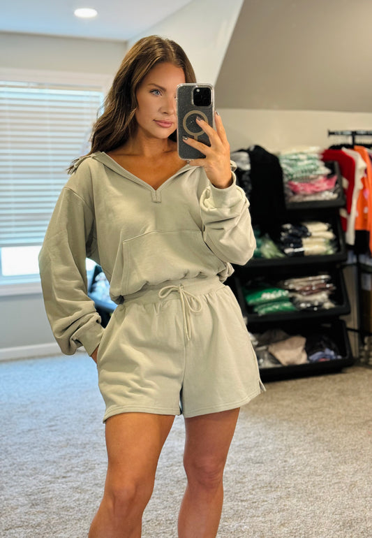 Dusty Sage Hooded Romper