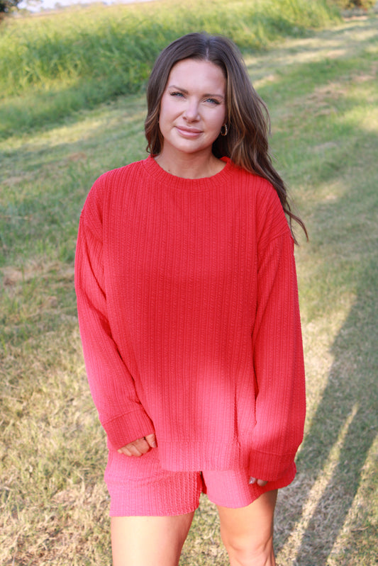 Red Textured Knit Set