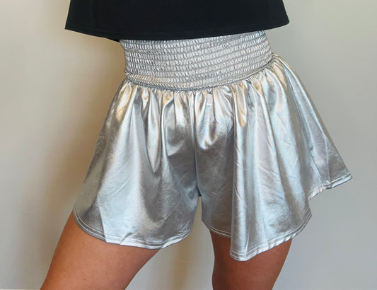 Smocked Metallic Shorts