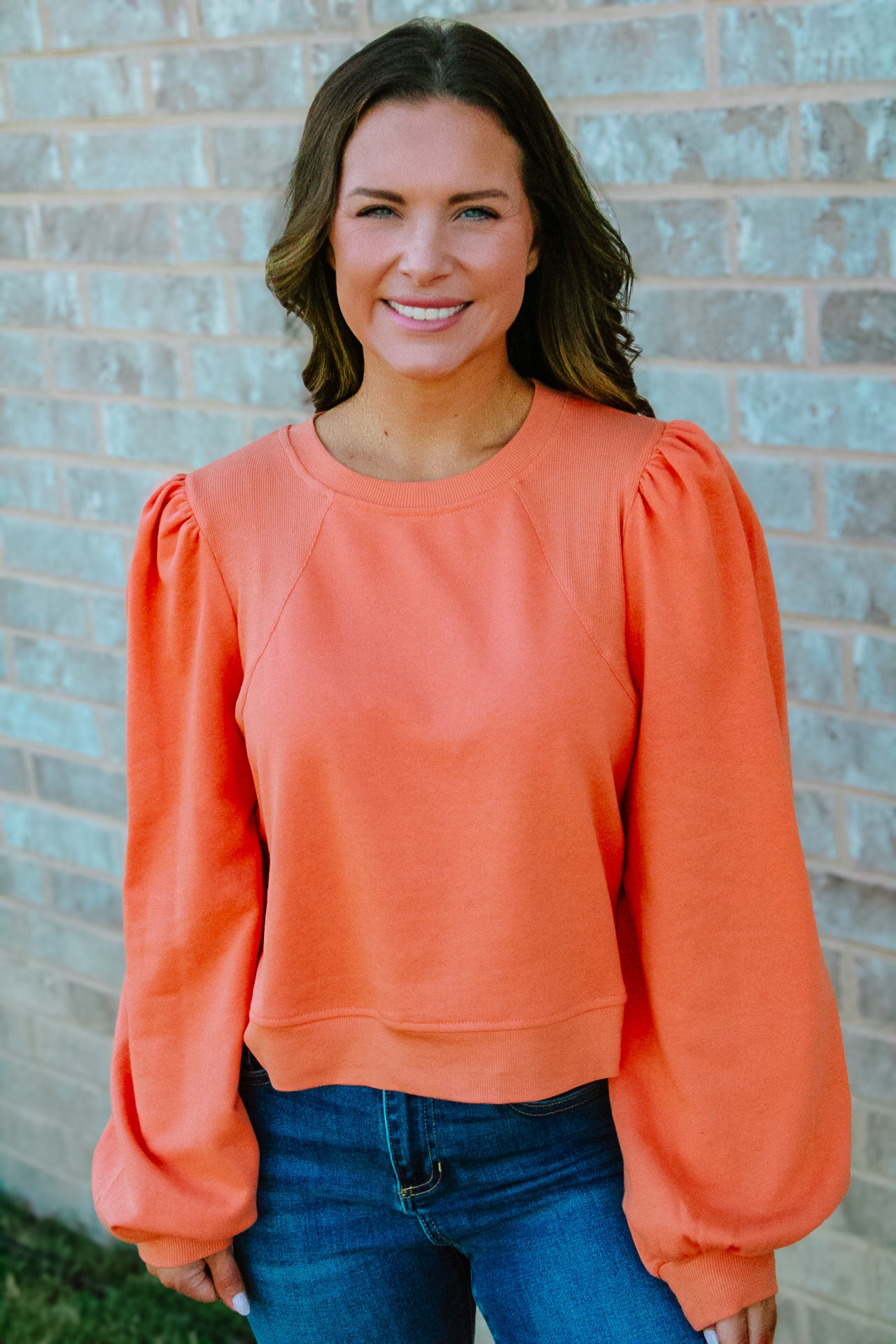 Tangerine Puff Sleeve Top