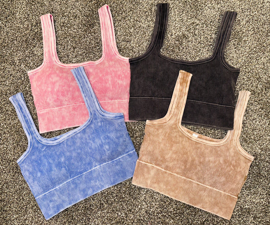 Ribbed Square Neck Padded Bra - Four Colors!